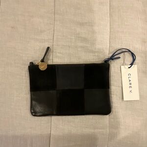 Clare V black leather and suede wallet Clutch with tabs